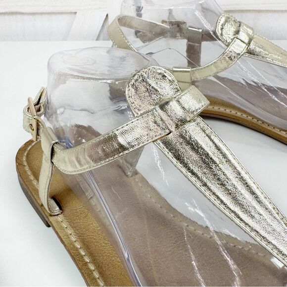 Michael Shannon Metallic Gold T Strap Thong Sandals Womens 11 - Picture 7 of 12